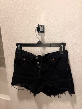 Levi's Black Distressed Button-Fly Jean Shorts